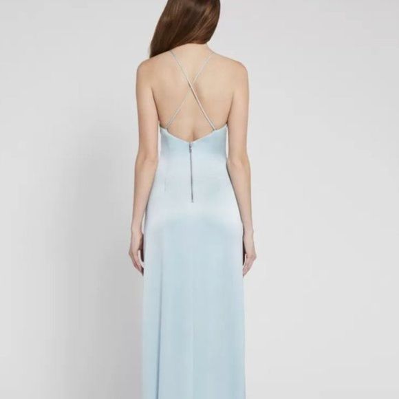 NWT Alice + Olivia Ettley Halter Satin Maxi Dress Gown in Light Blue - Size 8 - Picture 2 of 10